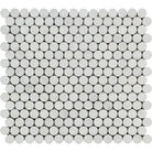 Arabescato Carrara Penny Round Mosaic in polished white and gray tones