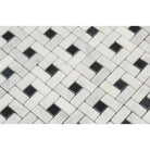 Close-up of Arabescato Carrara Pinwheel Mosaic showing detailed marble veining
