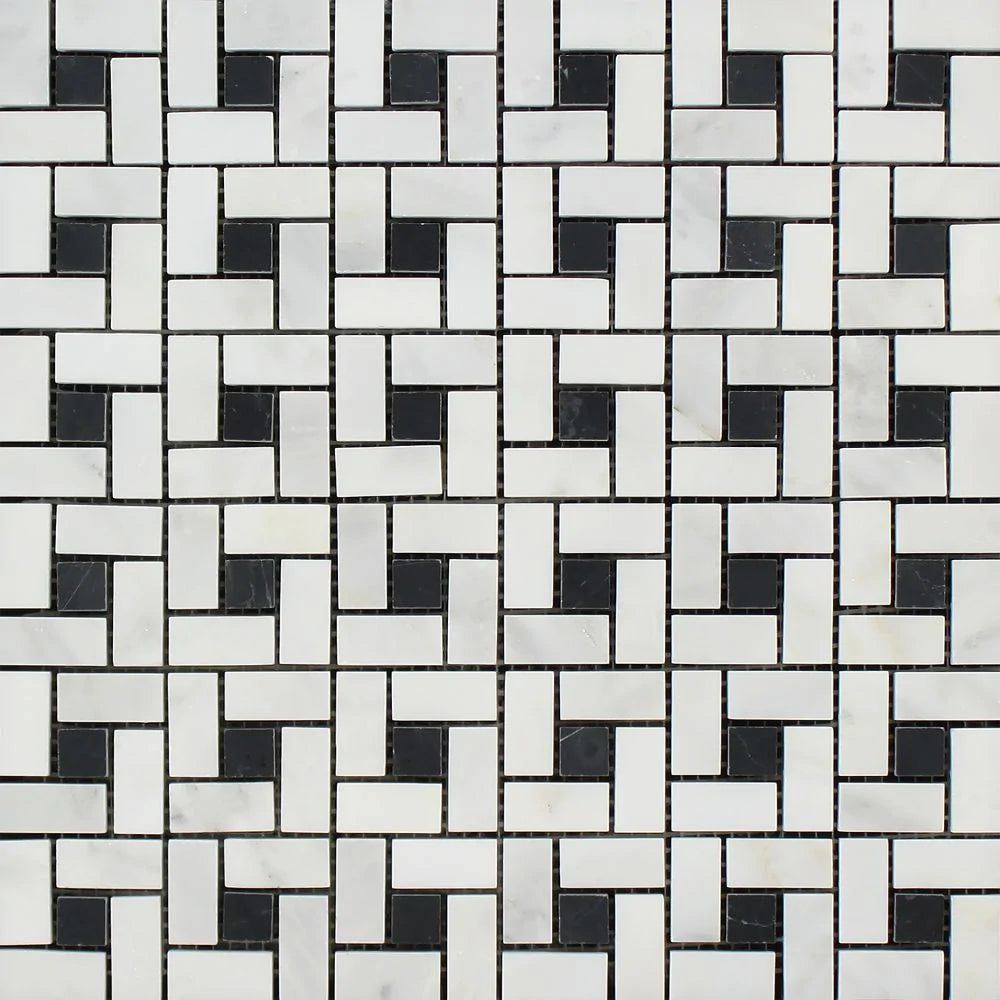 Arabescato Carrara Marble Pinwheel Mosaic polished 12x12 tile