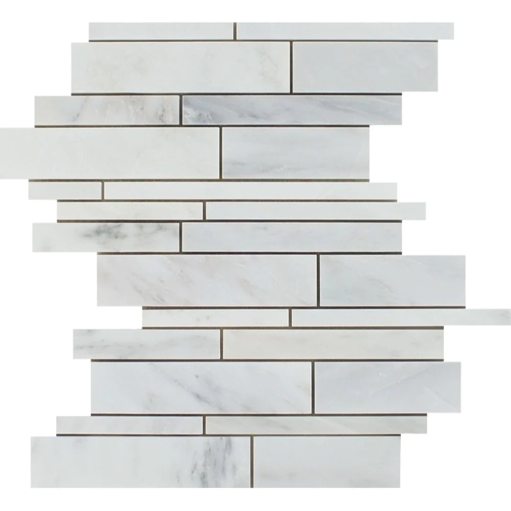 Arabescato Carrara Marble Random Strip Mosaic 12x12 inch polished