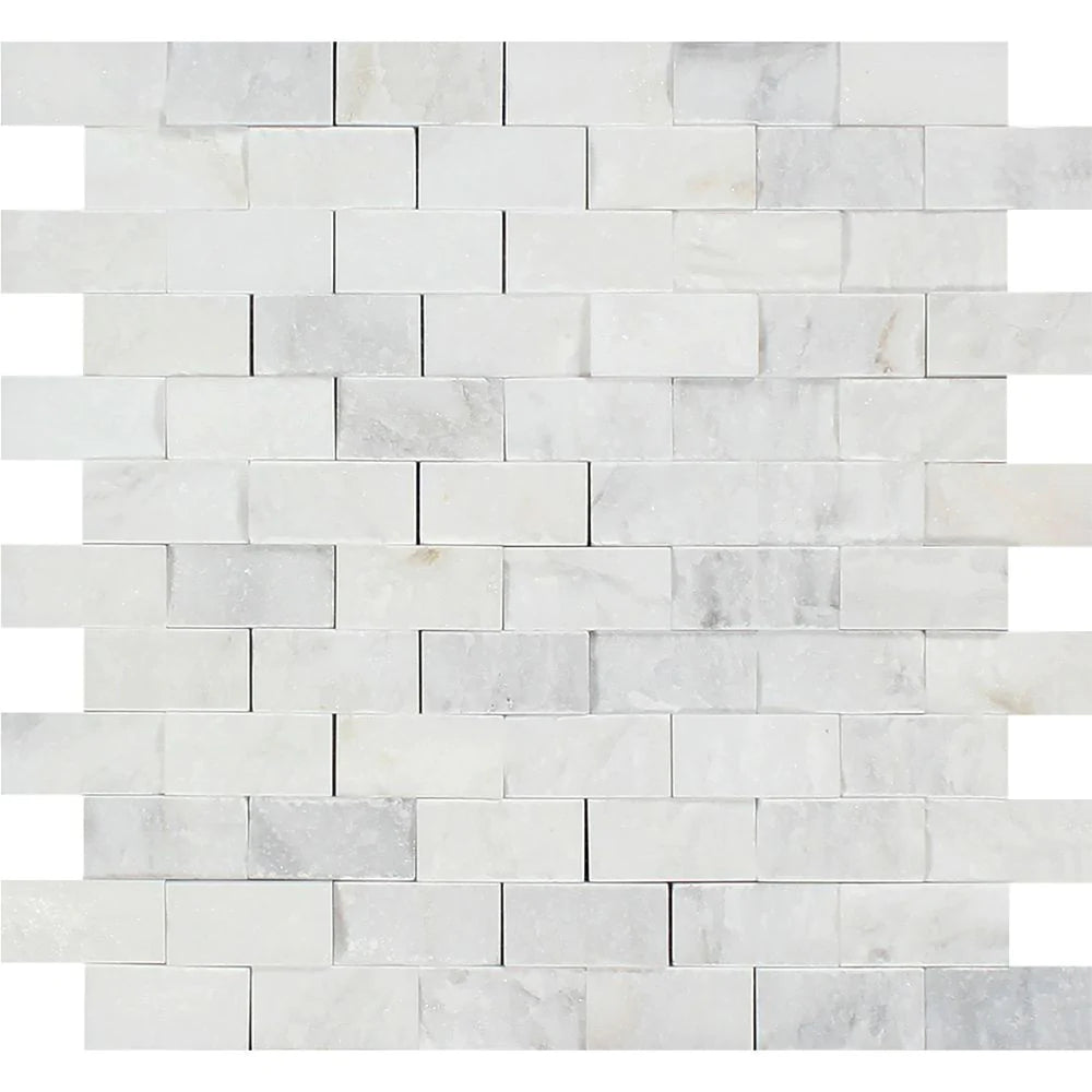 Arabescato Carrara Splitface 1x2 Mosaic tile sheet with textured finish