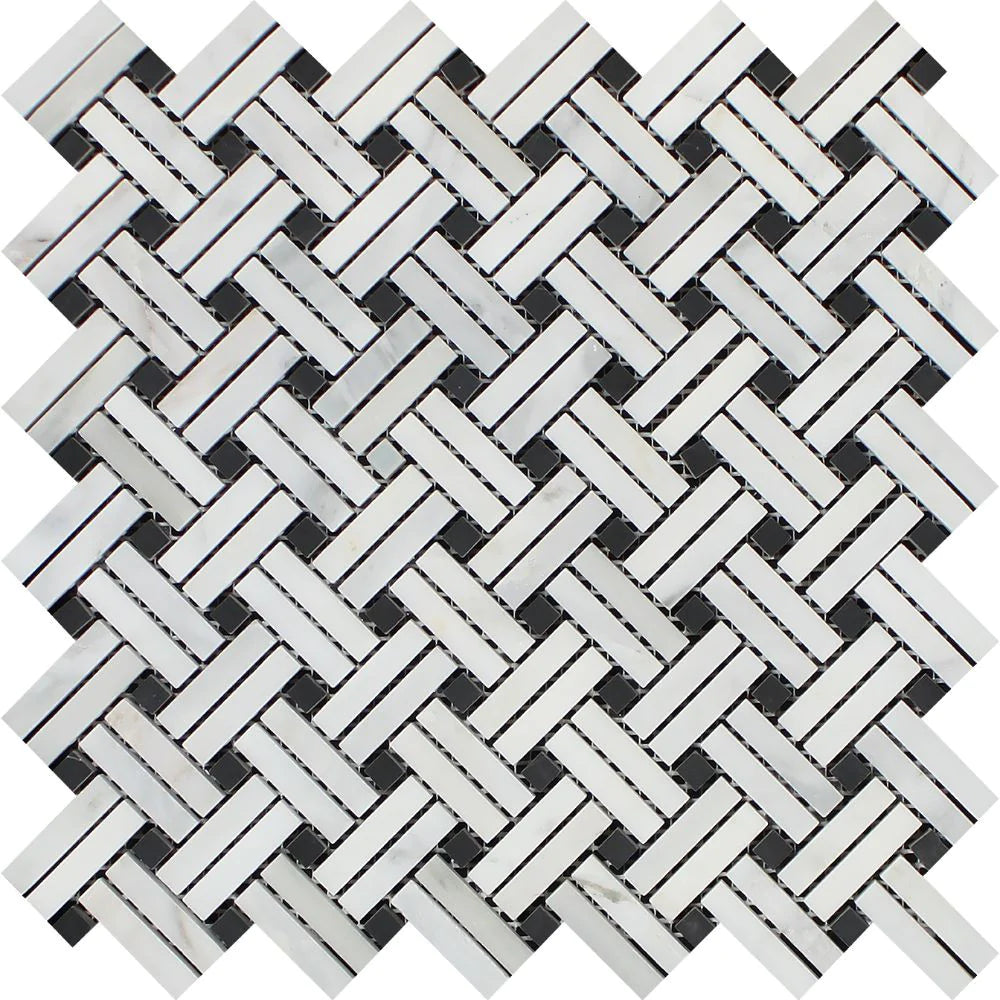 Arabescato Carrara Marble Stanza Mosaic Black 12x12 tile with polished finish