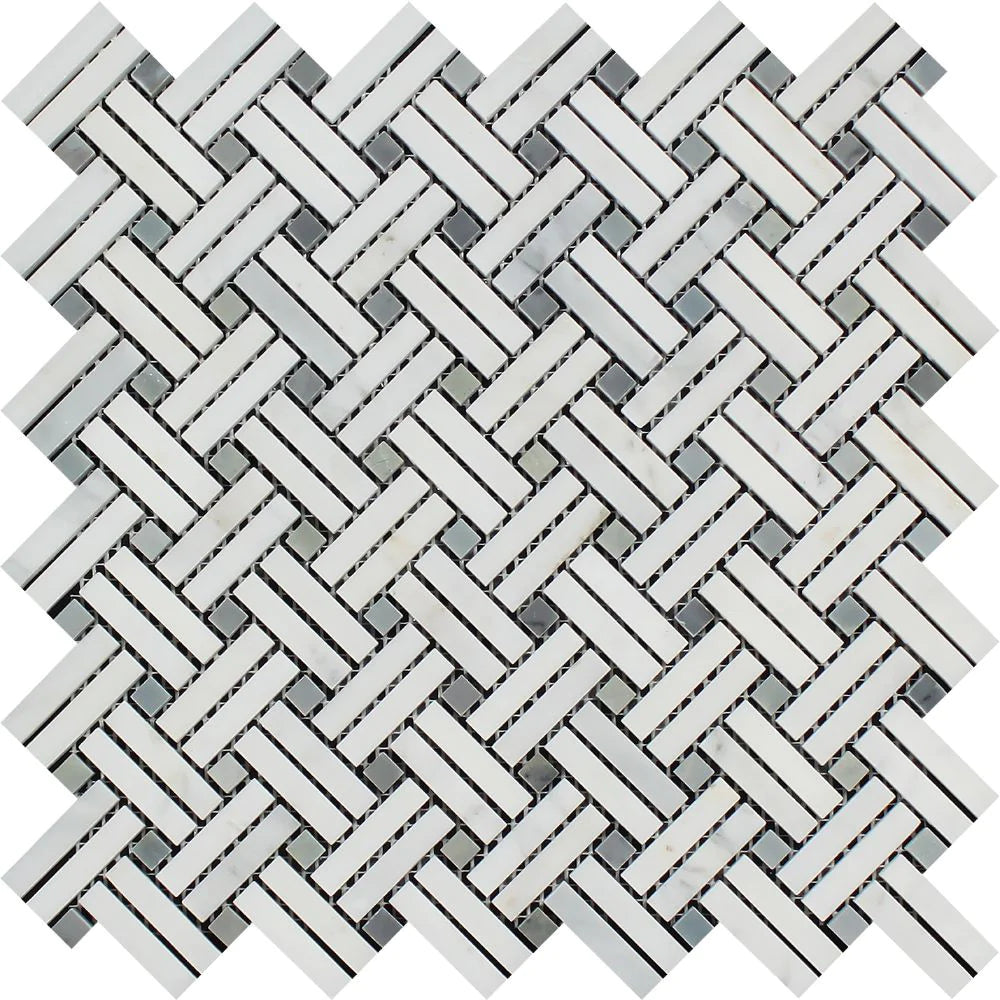 Arabescato Carrara Marble Stanza Mosaic Blue 12x12 tile polished finish