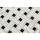 Close-up of Arabescato Carrara Marble Triple Weave Mosaic showing intricate pattern