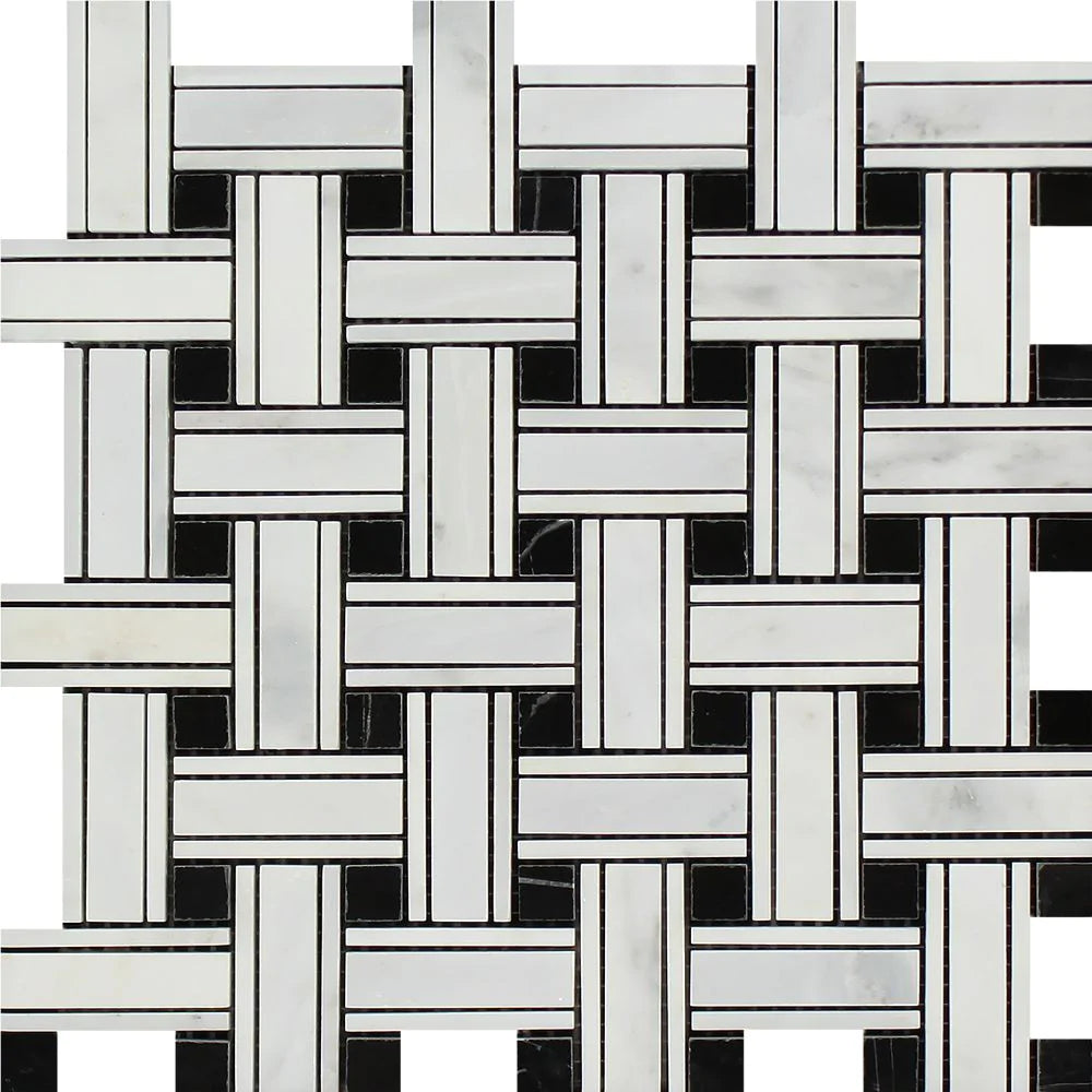 Arabescato Carrara Triple Weave Mosaic 12x12 tile polished finish