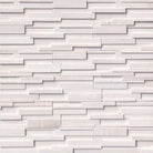 Flat lay of Arctic White 3D Honed marble stacked stone panel in solid snowy white