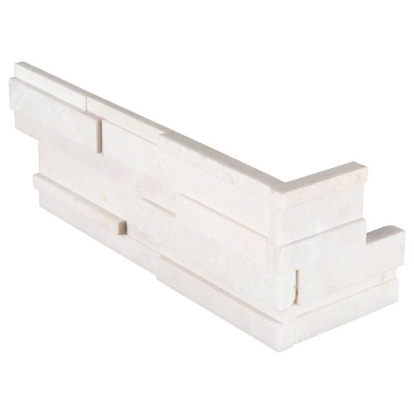 Flat lay of Arctic White marble corner panels in smooth 3D honed finish