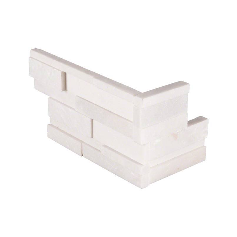 Flat lay of Arctic White 3D Honed marble corner panel with crisp white texture