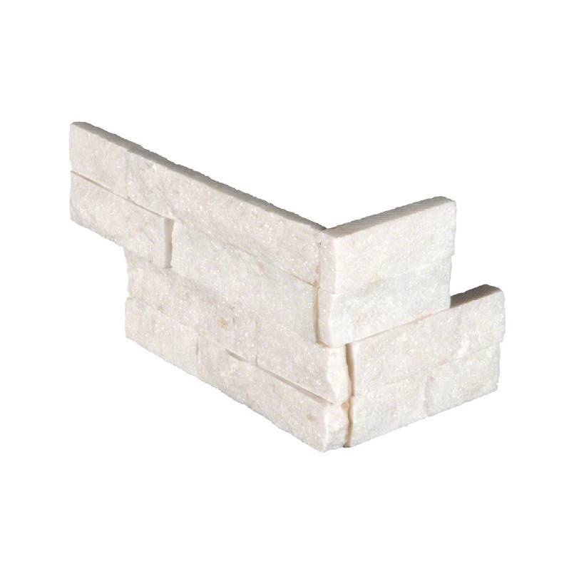Flat lay of Arctic White split face marble corner panels in 6x12x6 size