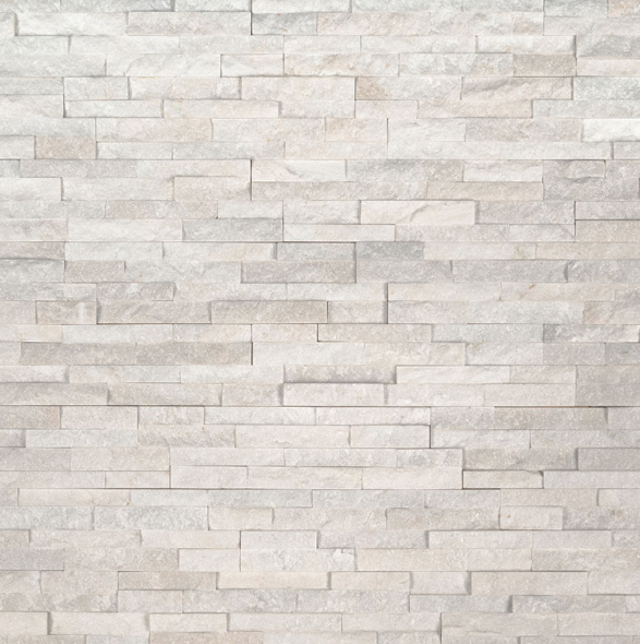 Flat lay of Arctic White Mini stacked stone in snow-white marble