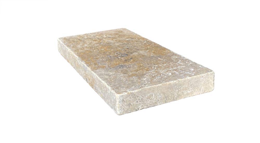 Flat view of Autumn Travertine Paver 16x24 with tumbled finish