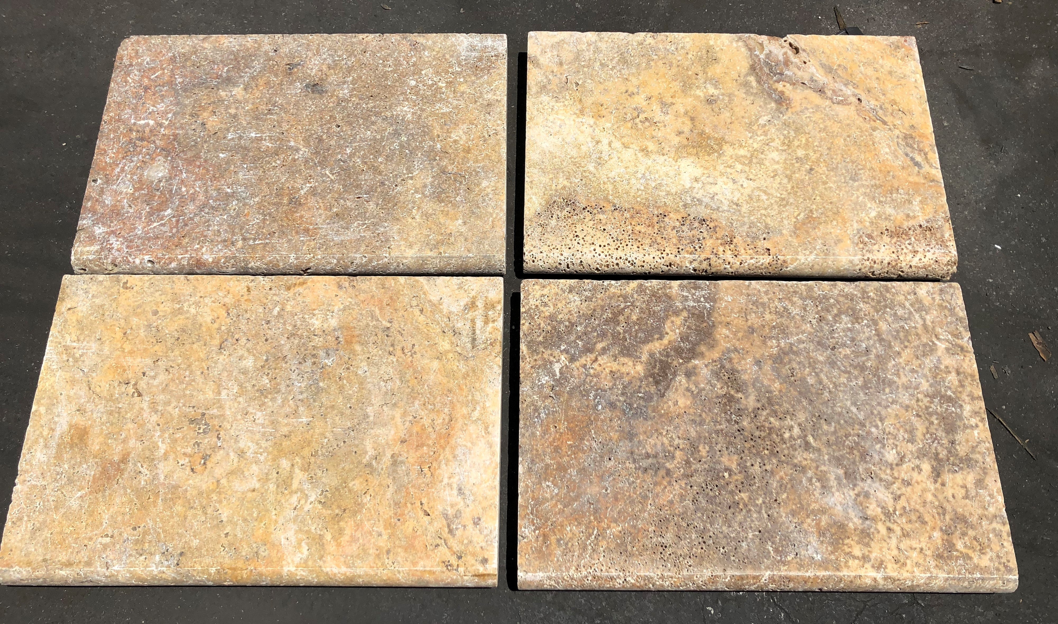 Flat view of Autumn Travertine Pool Coping 12x24 with tumbled surface and bullnose edge