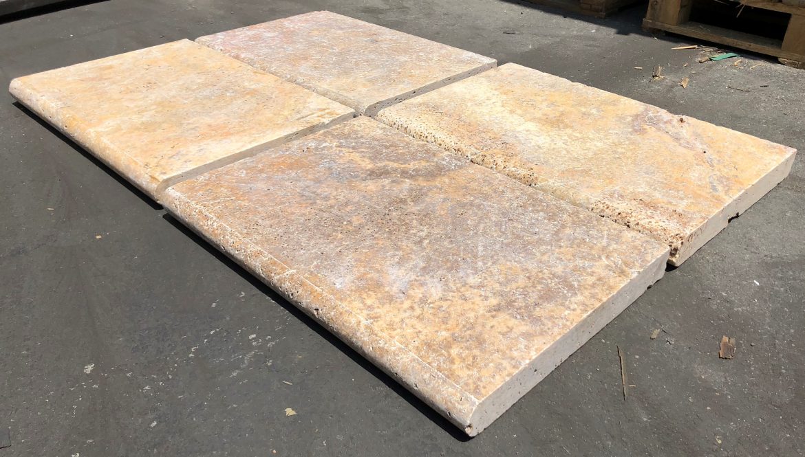 Flat view of Autumn Travertine Pool Coping 12x24 with tumbled surface and bullnose edge