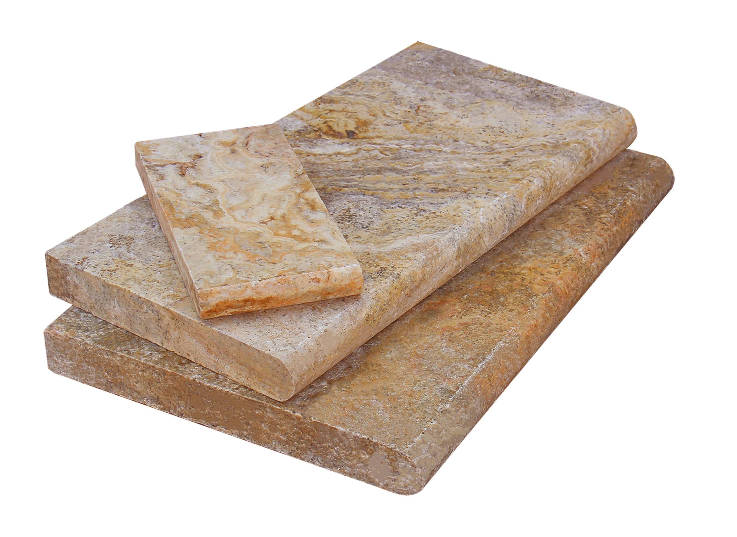 Flat view of Autumn Travertine Pool Coping 12x24 with tumbled surface and bullnose edge