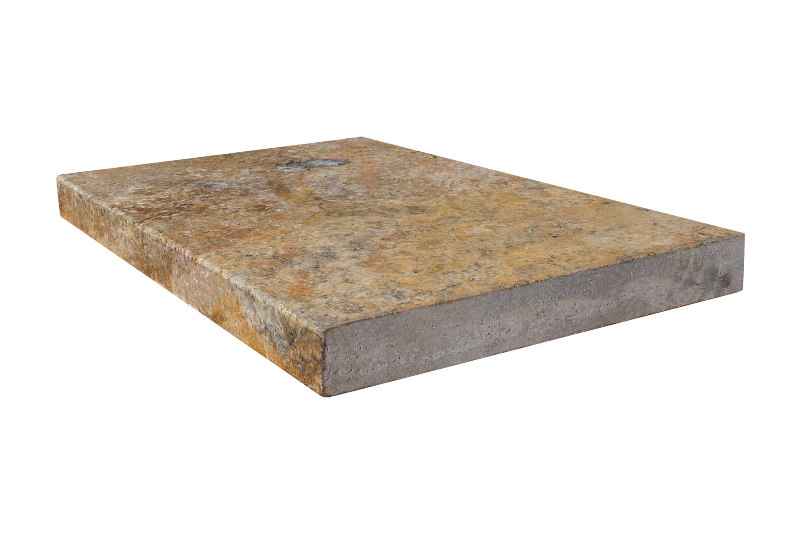 Flat view of Autumn Travertine Pool Coping 12x24 with tumbled surface and modern edge
