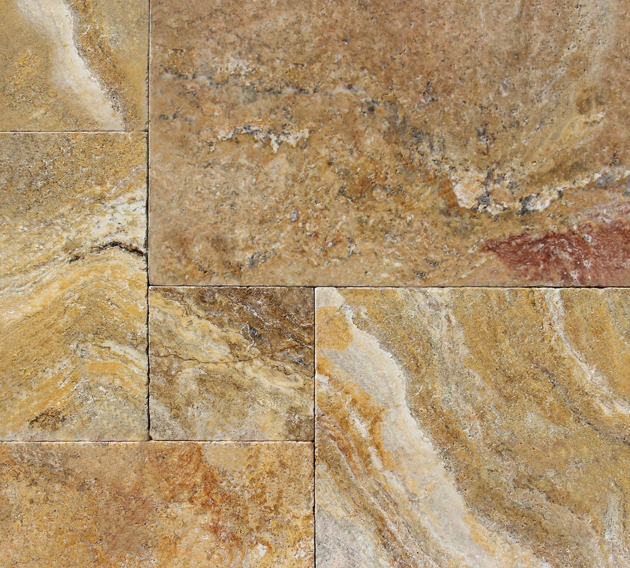 Autumn Travertine Pavers in Versailles pattern with tumbled finish

