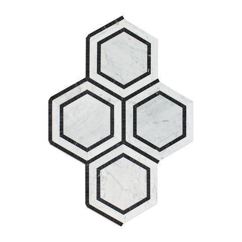 Carrara White Marble 5in Hexagon Domino Mosaic Tile