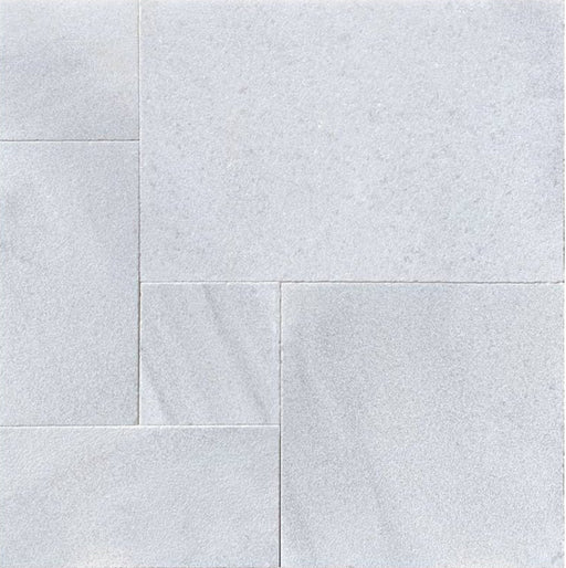 Bianco Carrara Marble pavers in Versailles pattern with leathered finish
