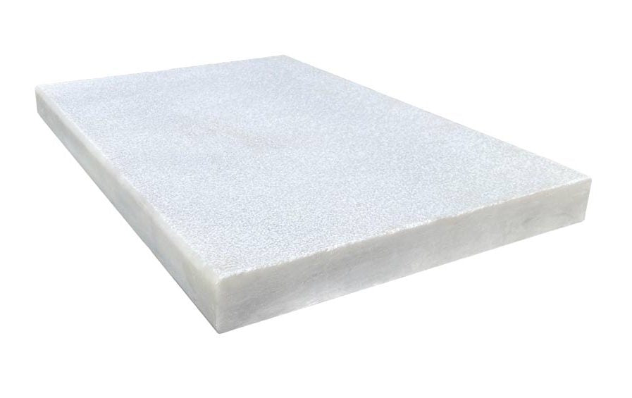 Flat view of Bianco Carrara Marble Pool Coping with modern edge, leathered finish