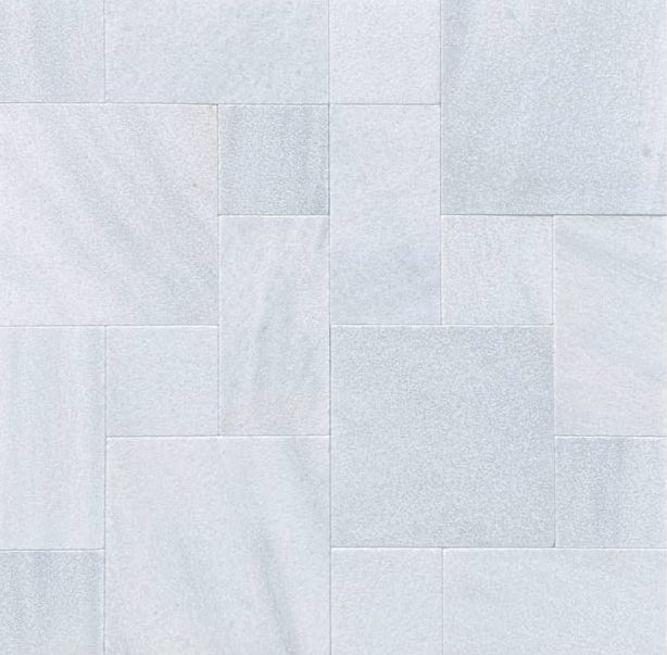 Bianco Carrara Marble Pavers in Roman Pattern with leathered finish