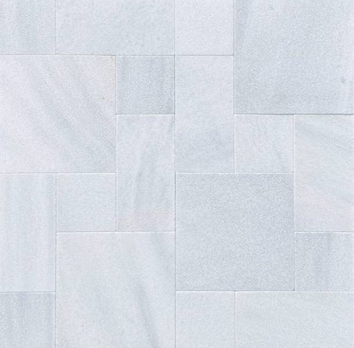 Bianco Carrara Marble Pavers in Roman Pattern with leathered finish