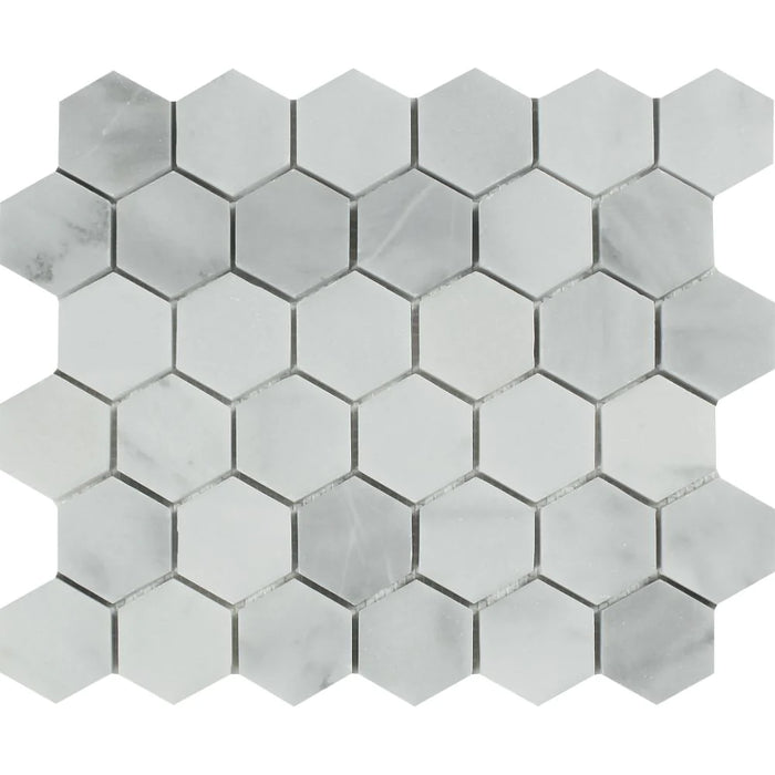 Flat view of Bianco Mare 2x2 Hexagon Mosaic in polished finish