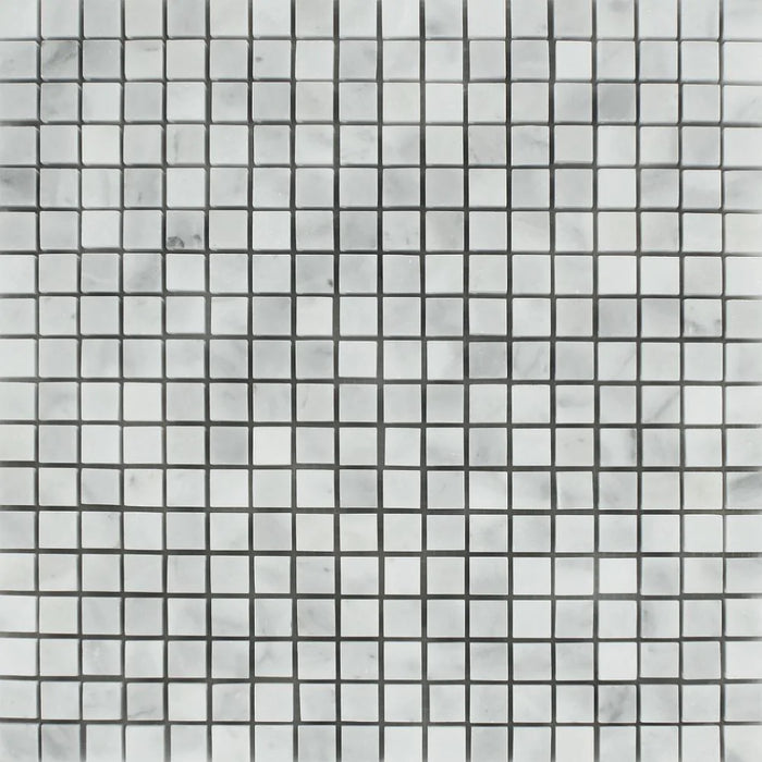Flat view of Bianco Mare 5/8x5/8 Mosaic Tile in soft white marble
