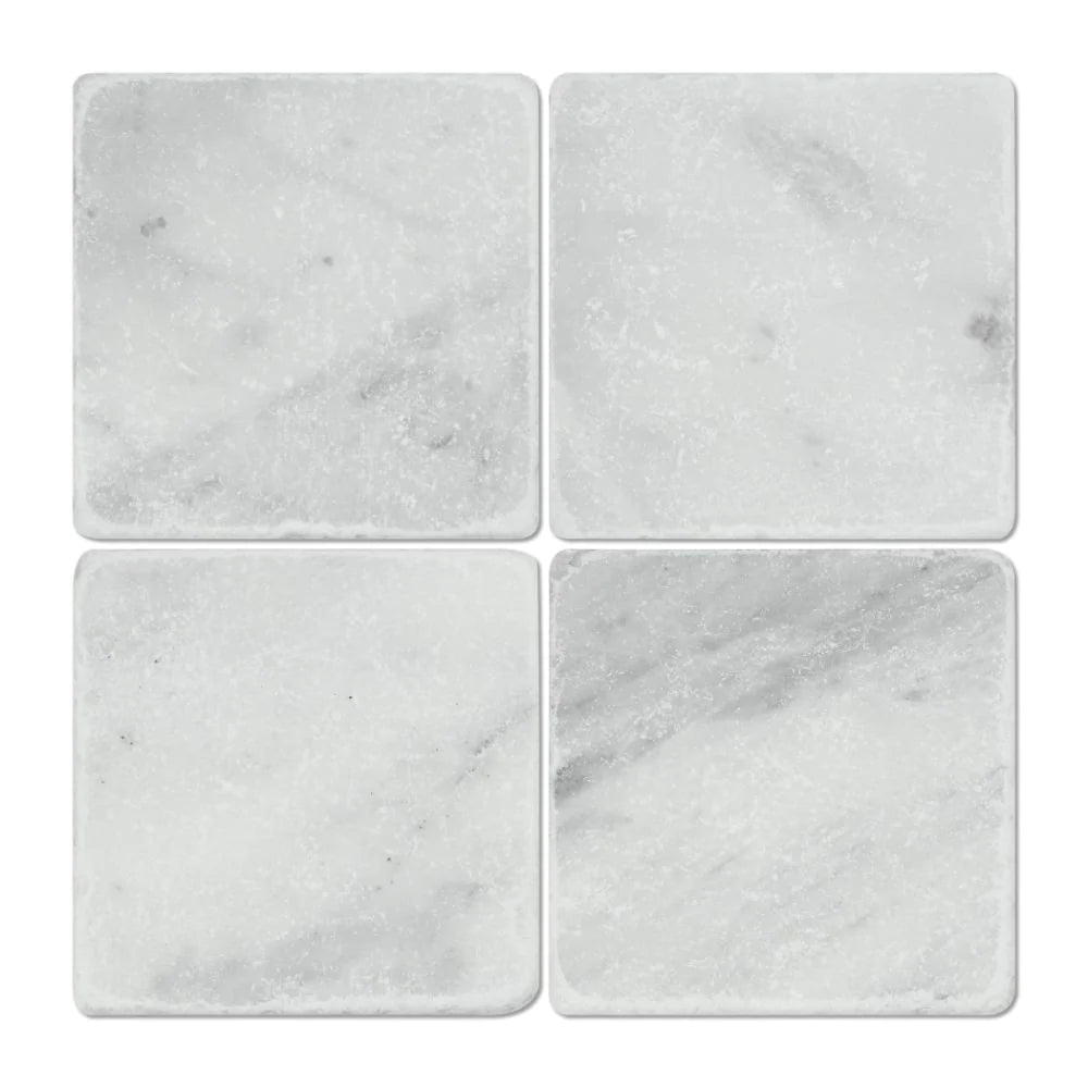 Flat view of Bianco Mare 6x6 Marble Tile with tumbled finish