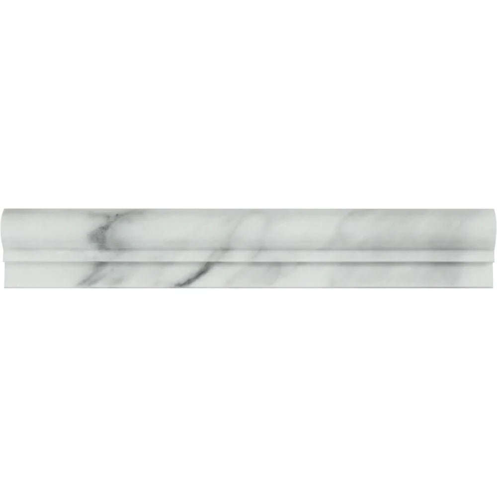 Flat view of Bianco Mare Marble Chair Rail Molding with polished finish