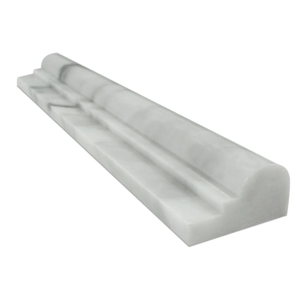 Flat view of Bianco Mare Marble Chair Rail Molding with polished finish