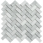 Flat view of Bianco Mare 1x2 Herringbone Mosaic Tile, 12x12 sheet
