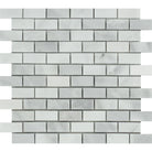  Flat view of Bianco Mare Marble 1x2 Mosaic Tile in polished finish, mesh-backed sheet