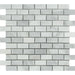  Flat view of Bianco Mare Marble 1x2 Mosaic Tile in polished finish, mesh-backed sheet