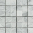 Flat view of Bianco Mare Marble 2x2 Mosaic Tile in polished finish, mesh-mounted