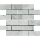 Flat view of Bianco Mare Marble 2x4 Mosaic Tile in polished finish, mesh-mounted