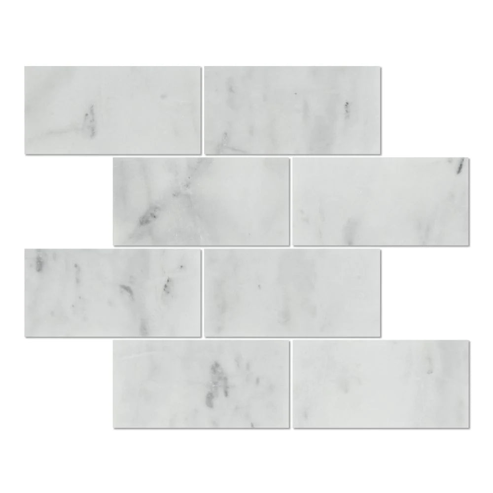 Flat view of Bianco Mare Marble 3x6 Tile in polished finish, soft ivory tones