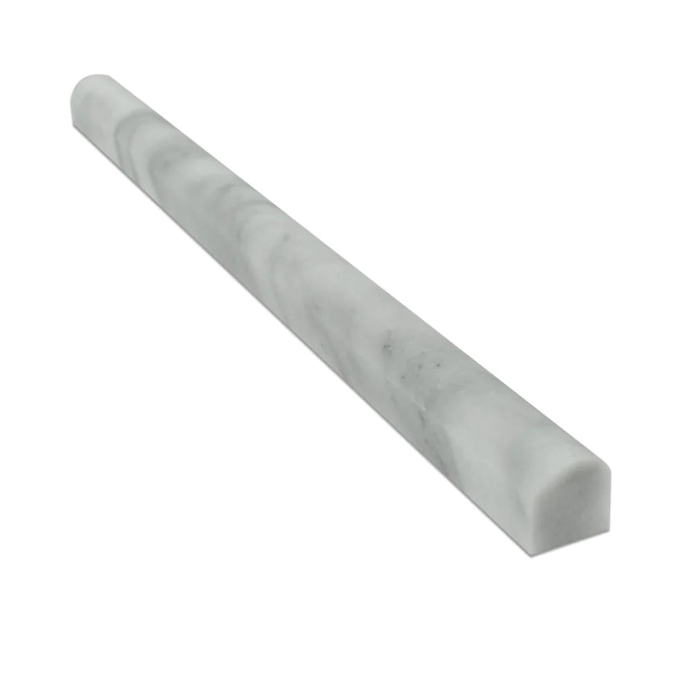 Flat view of Bianco Mare Bullnose Marble Molding, 3/4"x12"