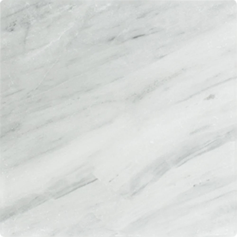 Close-up of Bianco Mare 12x12 tile showing tumbled surface and natural veining