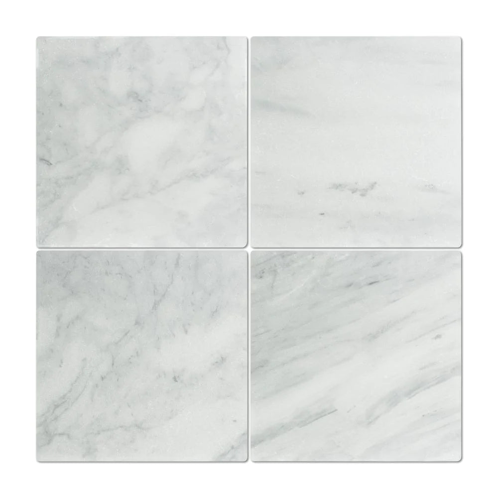 Flat view of Bianco Mare Marble Tumbled Tile in 12x12 size, ivory and beige hues