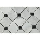Flat view of Bianco Mare Octagon Mosaic Tile with Black Inserts, full 12x12 sheet