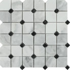 Flat view of Bianco Mare Octagon Mosaic Tile with Black Inserts, full 12x12 sheet