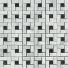 Flat view of Bianco Mare Pinwheel Marble Mosaic with Black Inserts, 12x12 sheet