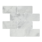 Flat view of Bianco Mare 3x6 tumbled marble tile sheet in 12x12 layout