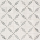 Flat lay view of Bianco Starlight waterjet mosaic tile in white and gray polished marble with star pattern
