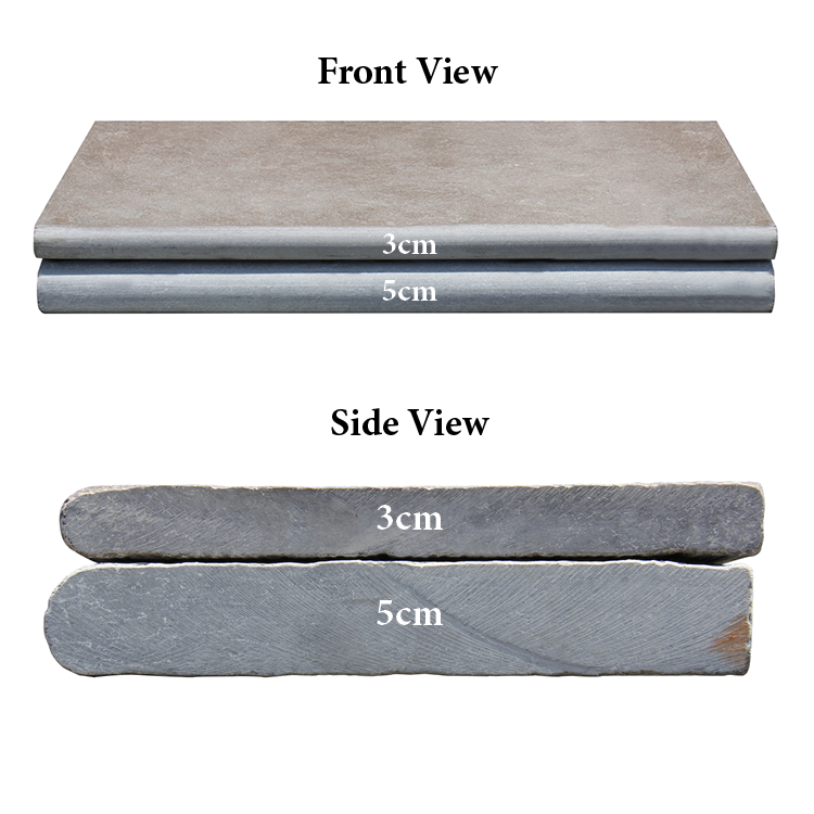 Bullnose blue limestone pool coping natural finish