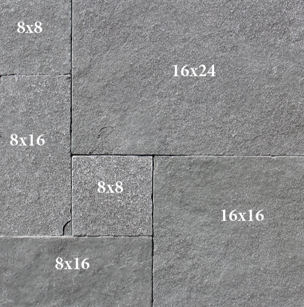 Close-up of Blue Limestone showing tumbled surface texture and blue-gray tones

