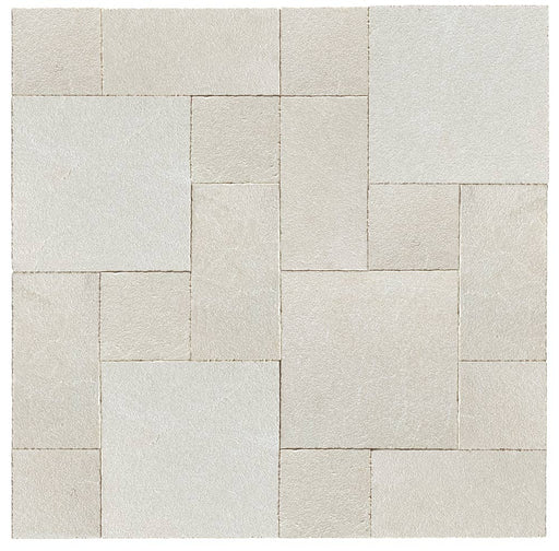 Botticino Marble pavers in Roman pattern with leathered finish

