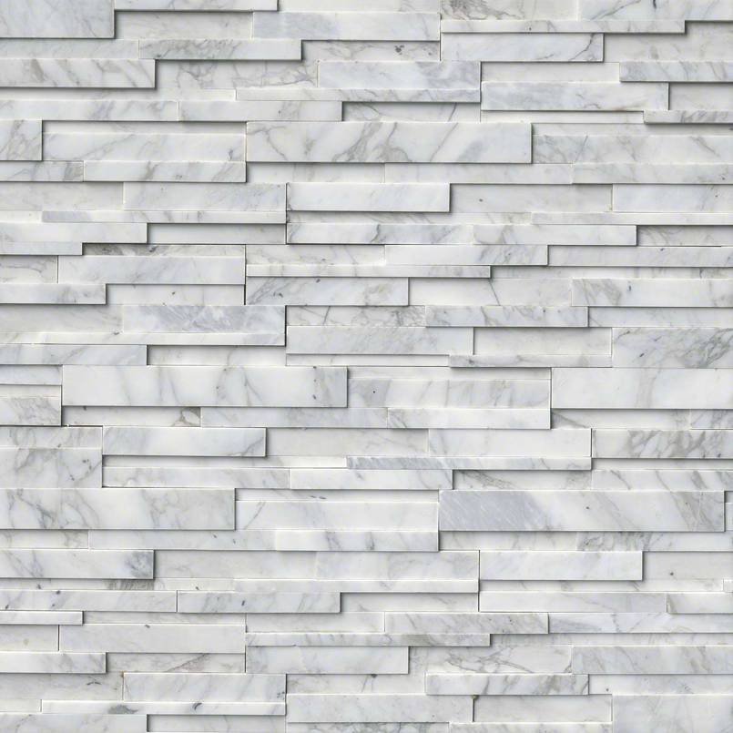 Flat lay of Calacatta Cressa 3D marble panel with soft white and gray tones