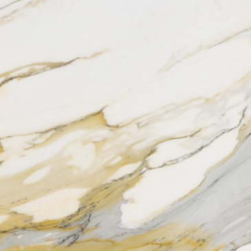 Flat view of Calacatta Gold Marble Tile in polished finish, 12x12 size, showing golden and gray veining