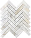 Flat view of Calacatta Gold Herringbone Tile in polished finish, 1x4 marble on mesh-backed sheet